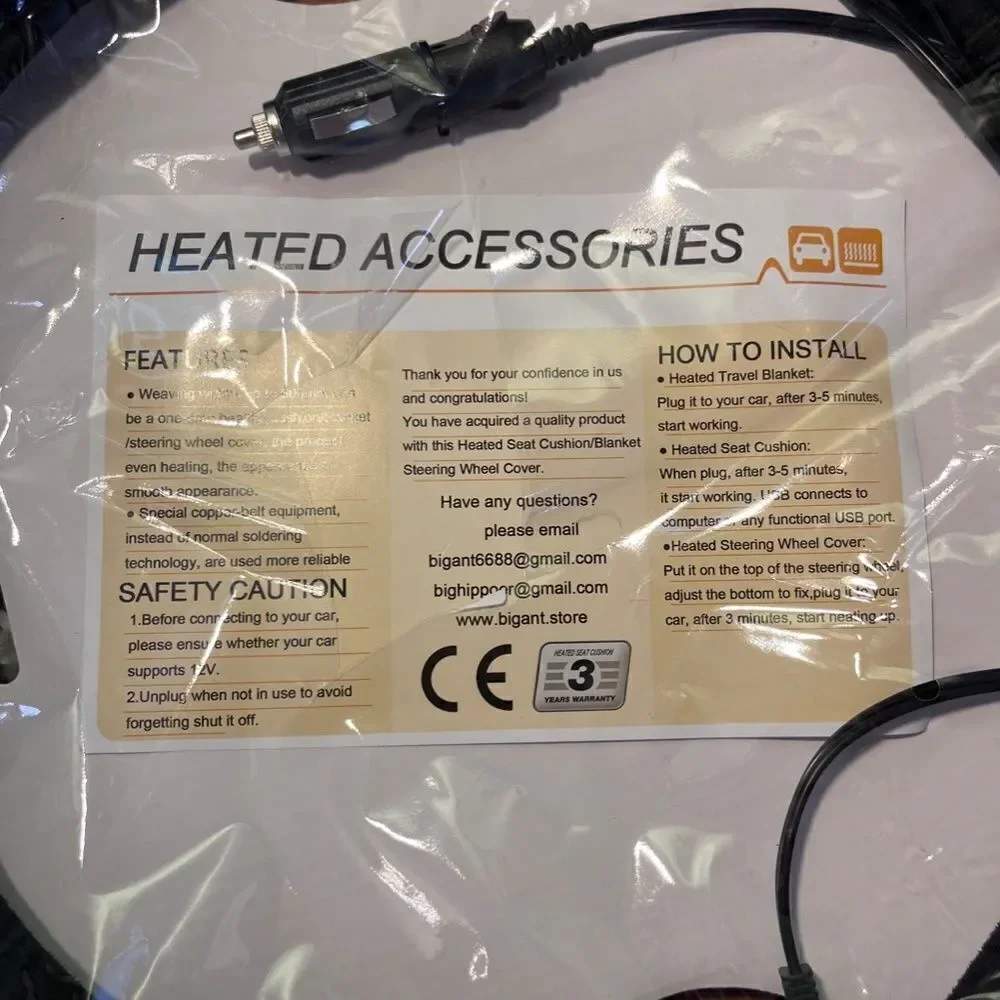 NWT Quick Heated Steering Wheel 15 inches Cover Black Standard 12 Volt Velour